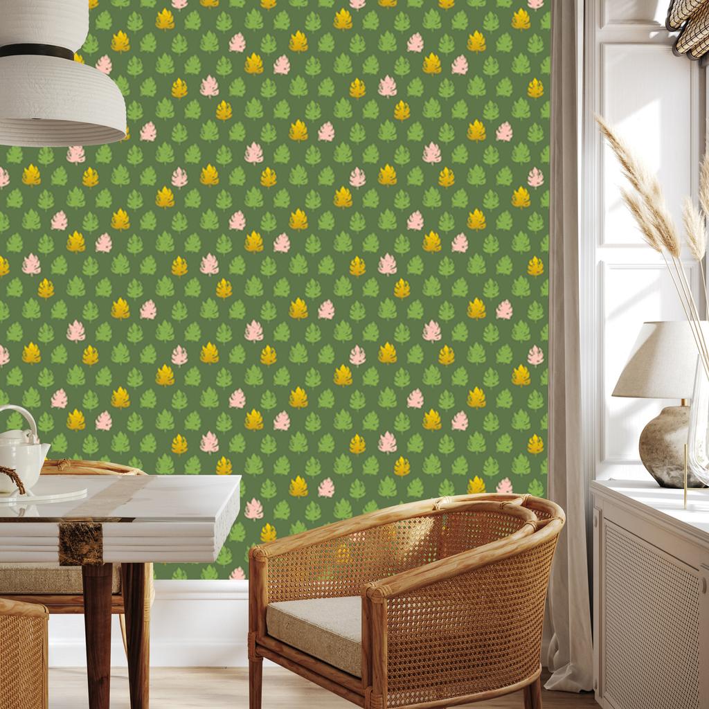 Olive and Lime Leaves Wallpaper for Living Room and Bedroom 50x1000