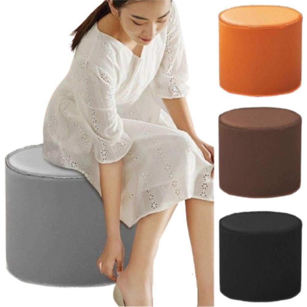 Non-Slip Cylinder Ottoman Waterproof Leather Pouf Multi-functional Storage Stool  Shoe-changing