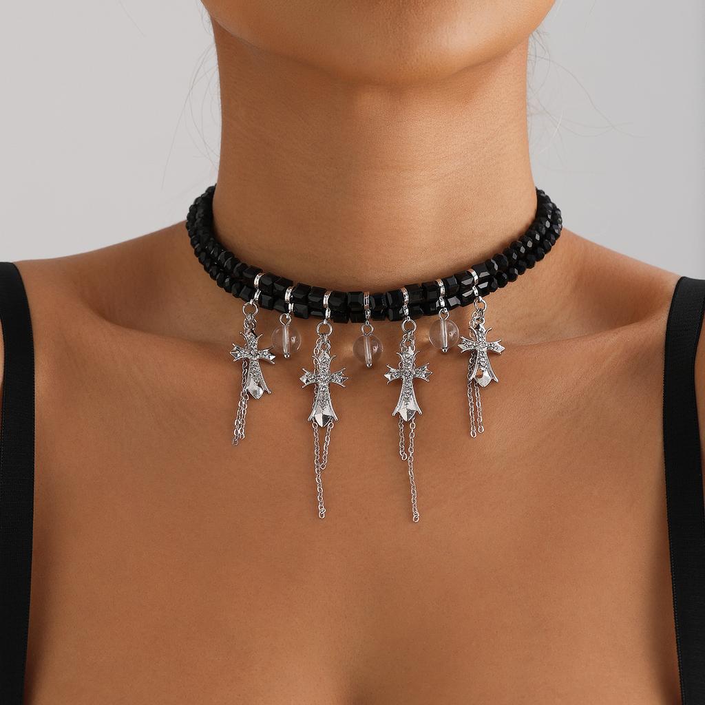 Jewelry Diamond Cross Glass Ball Fringed Collarbone Chain Neck Chain Sweet Cool Babes Wind Necklace