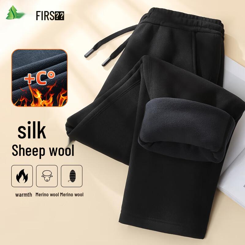 FIRS Men's Autumn/Winter Wool Blend Fleece Lined Straight Leg Casual Pants