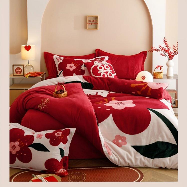 Velvet Wedding Printing Set * Human Wedding (Four piece Bed Sheet Set) 220 * 240