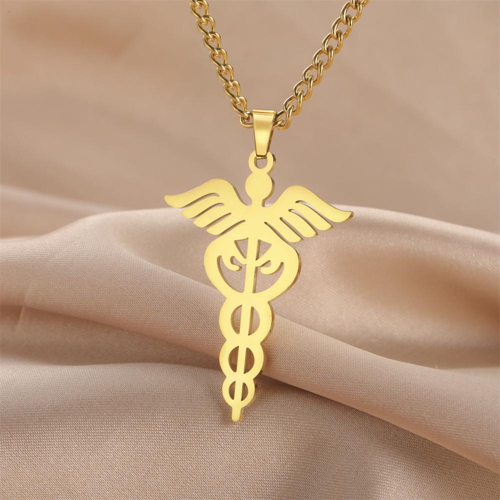 My Shape Caduceus Drop Earrings Medical Snake Scepter Wings Stainless Steel Pendents Necklace Nurse Doctor Medical Jewelry Gifts