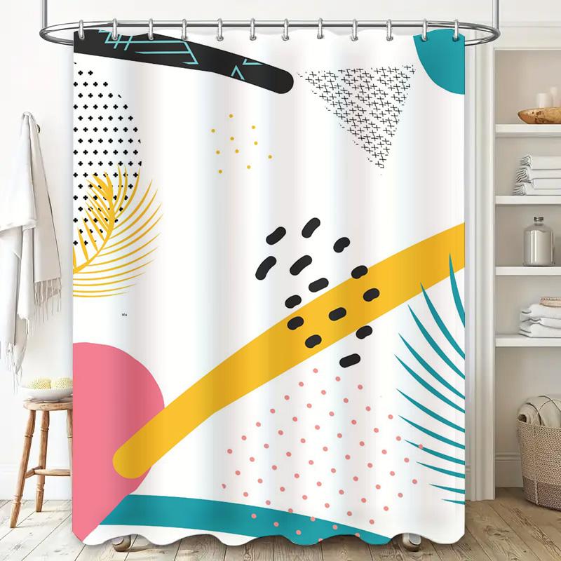 Modern Retro Style Bath Shower Curtain with Geometric Patterns Perfect for Bathroom Decor