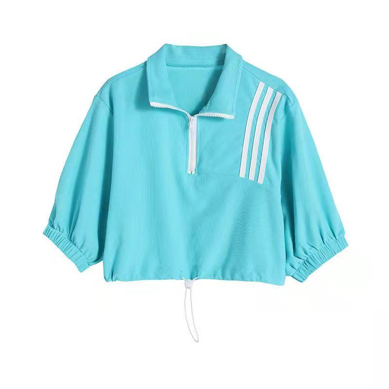 2PCS Female Sports Suit Student Ins Summer Loose Short-sleeved + Casual Striped Shorts Two-piece Set Athletic Clothing Sets Girl's Short Suit