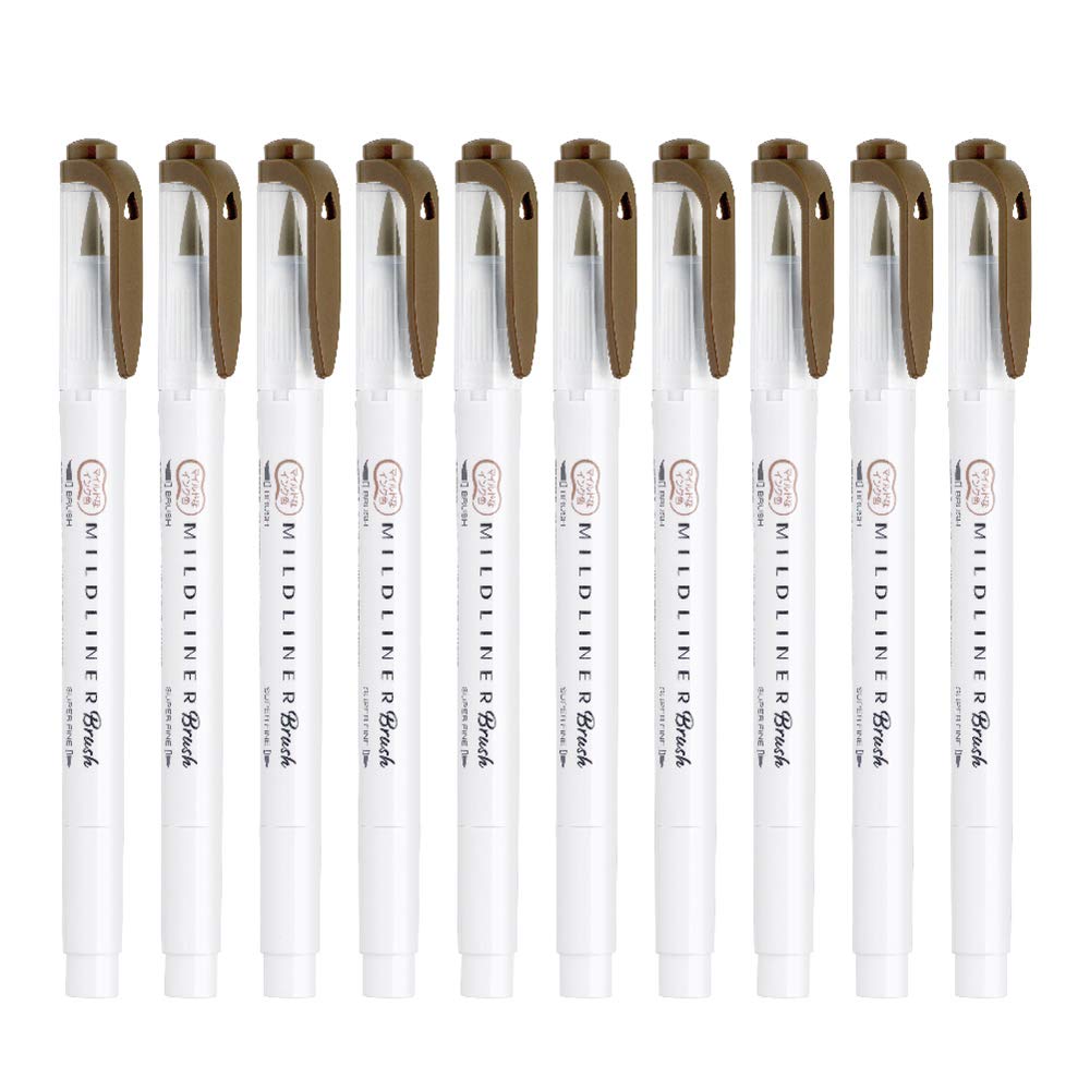Zebra Mildliner Brush Mild 10 Highlighter, Brown, Pens, B-WFT8-ME
