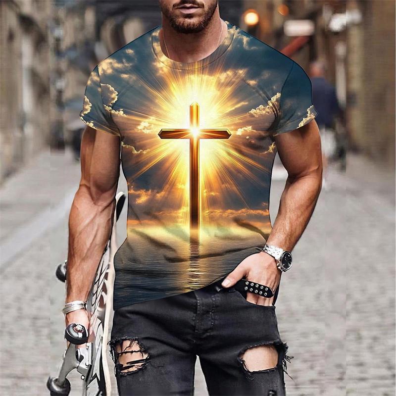 Jesus Christ Cross 3D Print T-Shirts Summer Men Women Casual Streetwear Oversized O-Neck T-shirt Men's Tees Tops Clothing