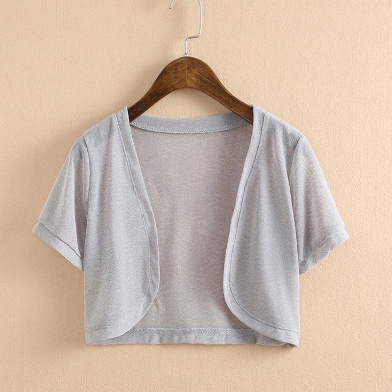 Women s Airy Lace Cardigan: Short Mesh Shawl & Lightweight Chiffon Sun Protection XS серый