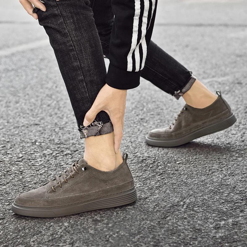 Fashion Men Fashion Casual Shoes British Style Man Skateboard Footwear Suede Leather Business Formal Shoes Cow Leather Soft Men Sneakers