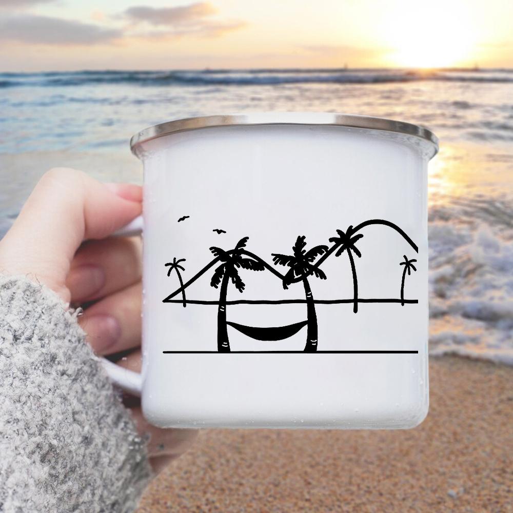 

Personalized Surfer Beach Camper Mug Underwater Divers Hawaii Cups Beach Campfire Enamel Water Coffee Mugs Creative Surfing Gift 360ML