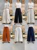 Women's 2026 Spring Linen Straight Leg Pants - Simple, Elastic Waist, Solid Color, Versatile and Casual.