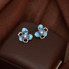 Ethnic Style Blue Flower Pearl Stud Earrings Personalized Niche Earrings Fashion Temperament High-End Earrings