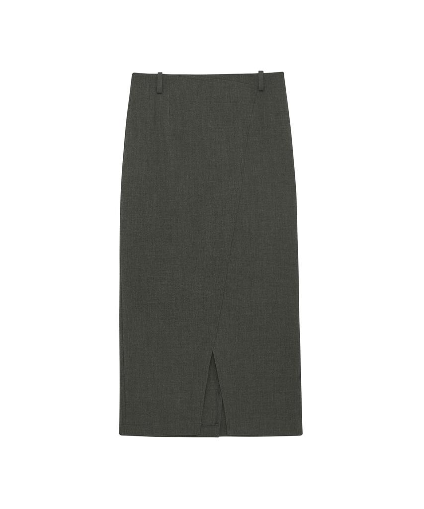 HYEYEONG KIM Cord Set Tailored H-Line Maxi Skirt - Charcoal Khaki