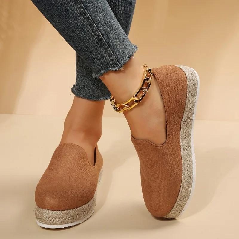 Модне жіноче взуття 2024 р. Високоякісне жіноче вулканізоване взуття без рукавів Осіннє взуття з круглим носком і леопардовим принтом на платформі Повсякденне взуття великих розмірів