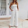 Women's Fashion Wide-Leg  Color Strapless Pocket Waist-cinching Jumpsuit