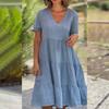 Summer Girl Dress With Vneck And Pleated Cotton Linen Fabric For Casual Wear
