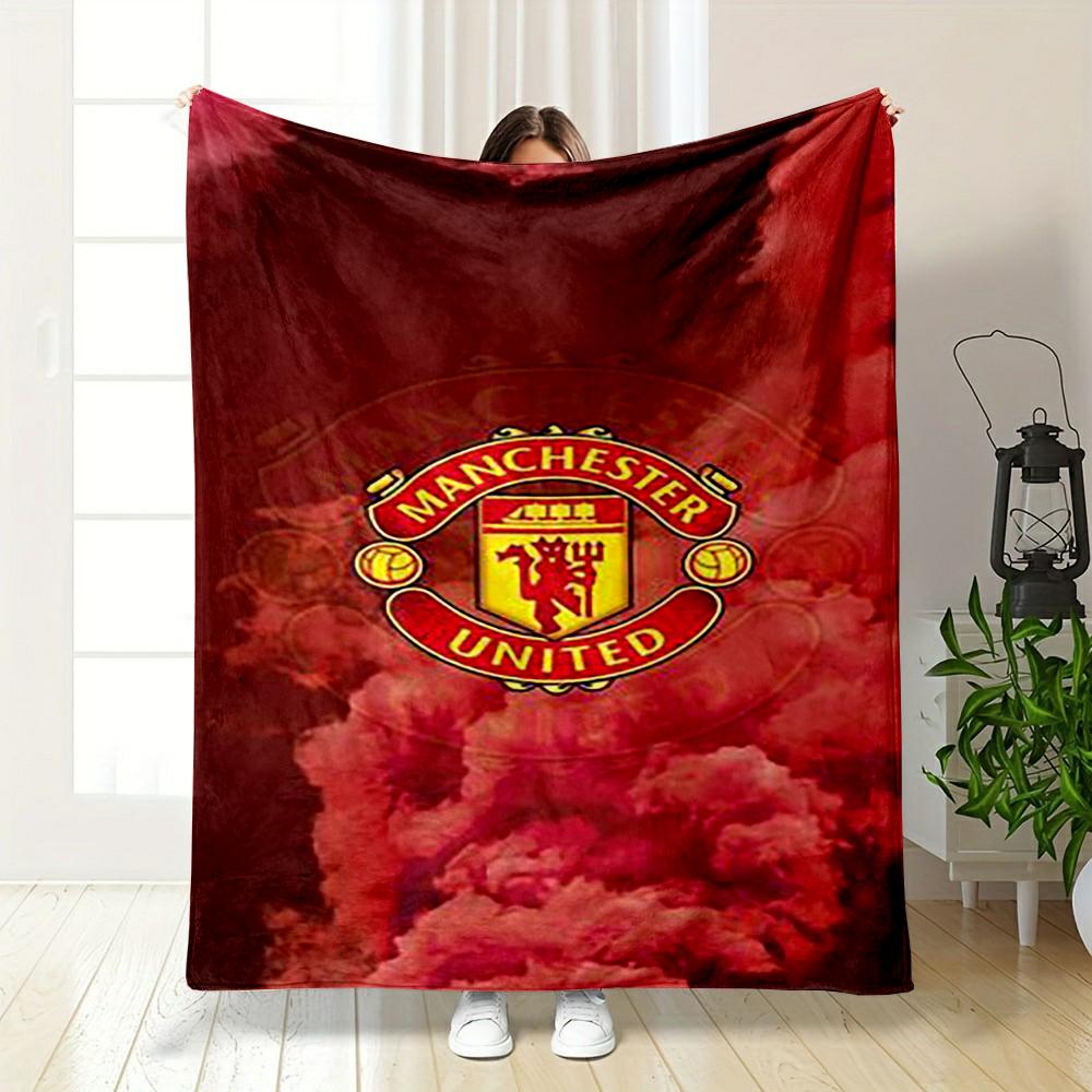Manchester United Logo In Fiery Red Design Flannel Blanket for Bedroom, Living Room, Sofa, and Nap Sofas.