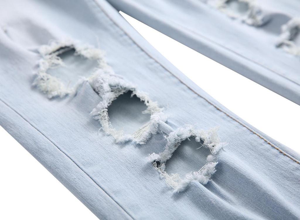 Men's Slim Fit Light Blue Ripped Stretch Denim Jeans