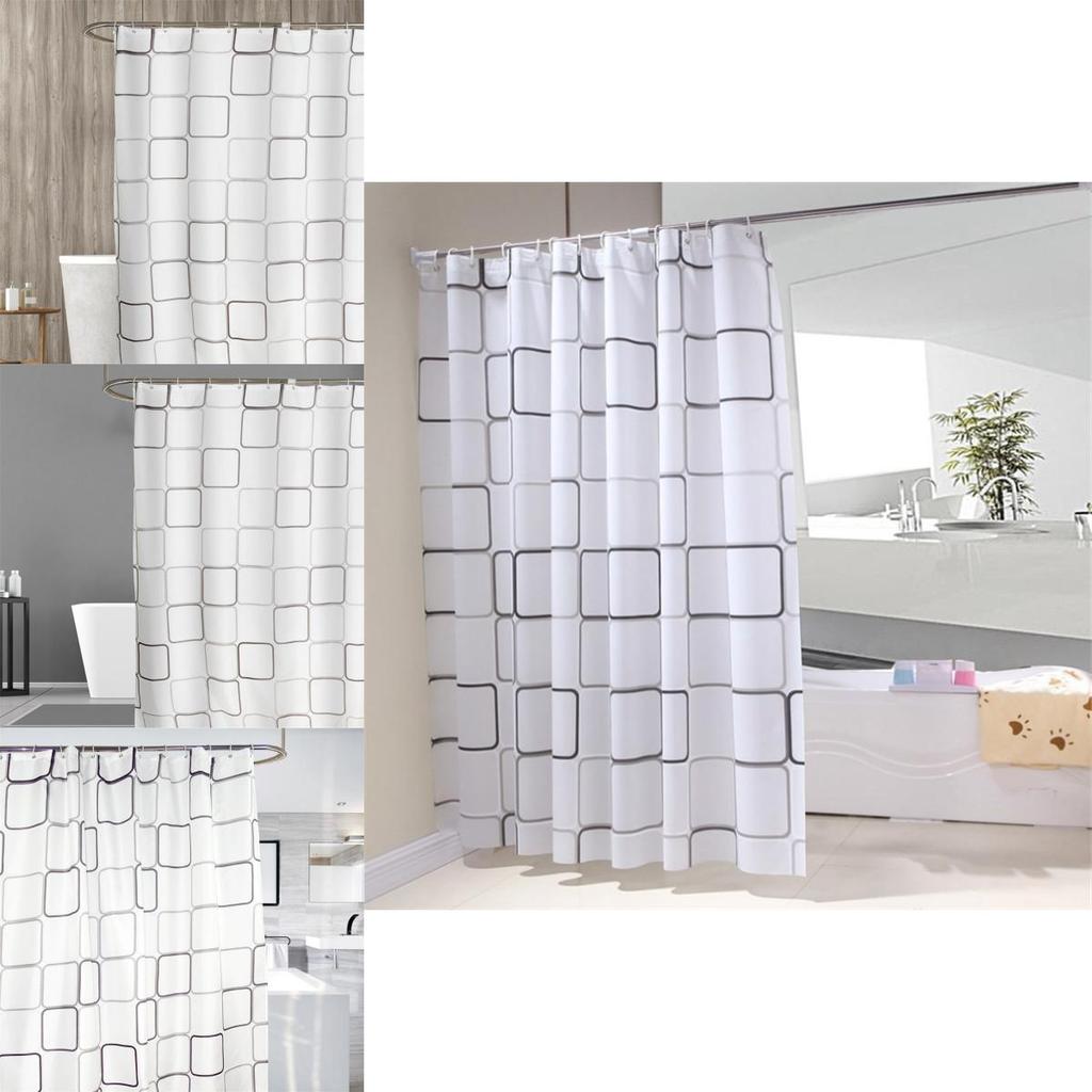 Square Plaid Shower Curtain With Hooks Waterproof And Durable Bathroom Cover For Stylish Decor