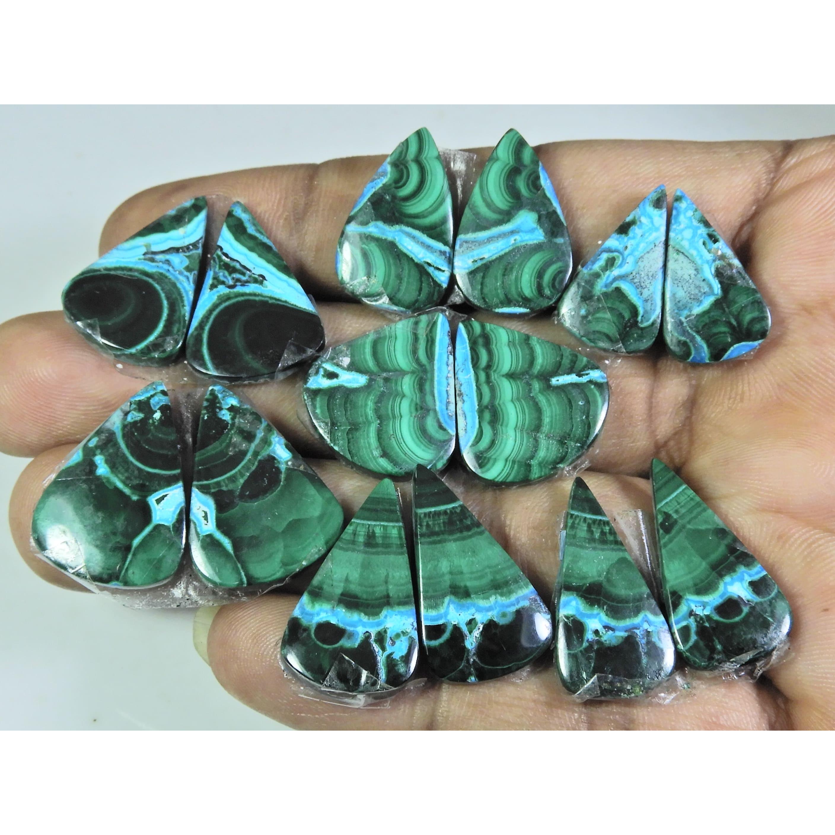 

19-22MM Natural Chrysocolla Malachite Pair Pear Cabochon Gemstone 7Pair Lot C-183