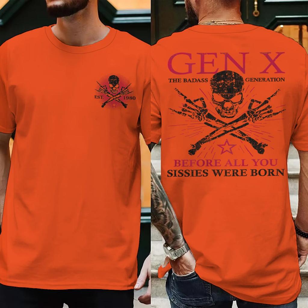 Est 1980 Lustiges Generation X Shirt Unisex Unisex Kurzarm Vintage Gen X Die Badass Generation Aufgewachsen von Totenköpfen Streetwear