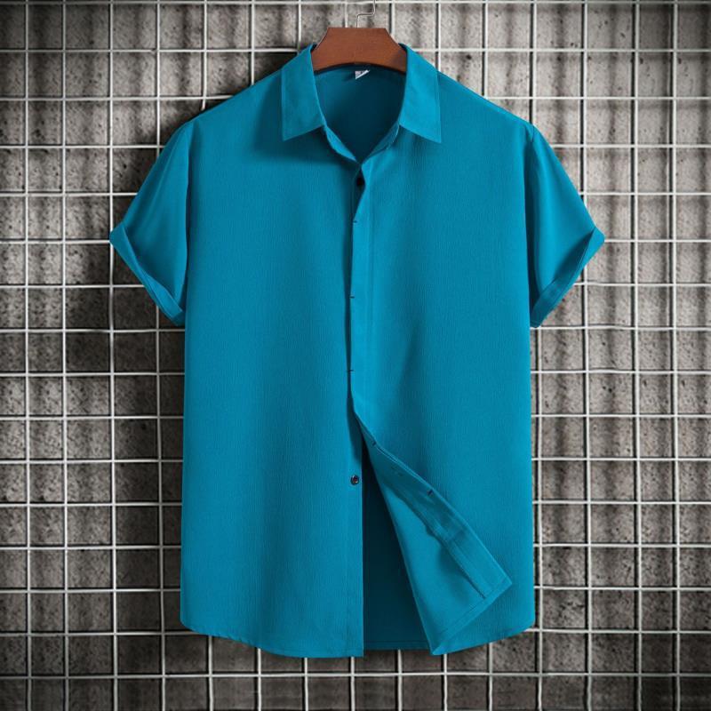 Summer 2026 Men's Loose Solid Color Short-Sleeved Button-Down Casual Shirt