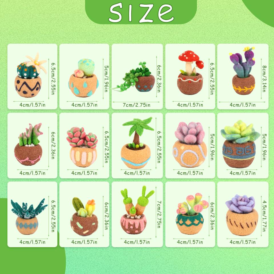 BUDDUR Succulent Potted Plant Wool Felting Kit With Instruction and Felting Needles For Beginners DIY Handmade Craft Accessories