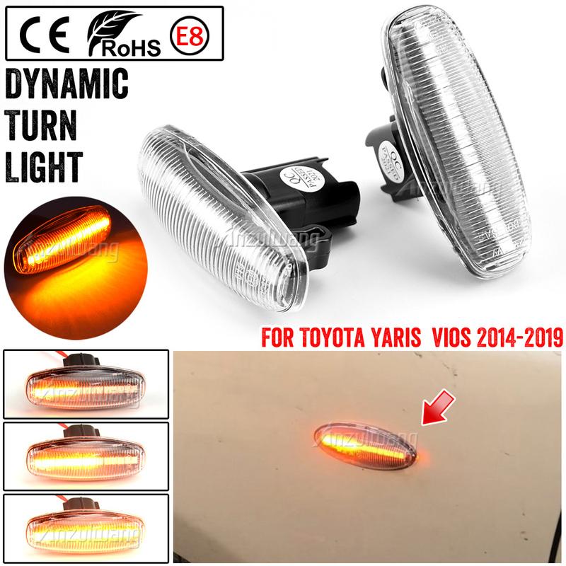 2X Dynamic LED Side Marker Turn Signal Light Indicator For Toyota Yaris Vios Sequential Blinker Light 2014-