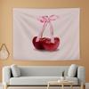Pink Watercolor Cherry Tapestry Wall Hanging Red Fruit Coquette Ribbon Bow Aesthetic Wall Art Girls Room Wall Decor