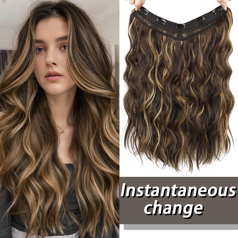 XINRAN Synthetic Long Big Wave Curly Clips In Hair Extensions 5 Clips Hair Pieces For Women Easy To Wear