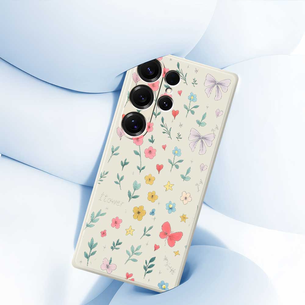 For Samsung Galaxy S25 Ultra Case Floral Bow Pattern Printing Straight Edge TPU Phone Back Cover