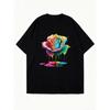 Übergroßes Damen-Kurzarm-T-Shirt mit Regenbogen-Farbverlauf, Tintenspritzer, Rose (mit Farbe-Tropf-Effekt) Drucken