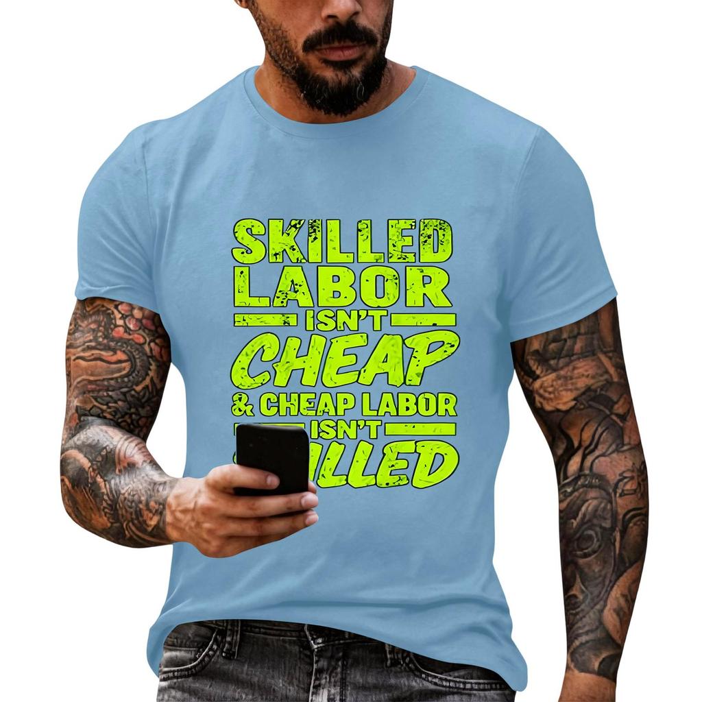 Men's Casual Loose Fit Short Sleeve T-Shirt Labor Day Graphic Printed Top Comfortable Crew Neck Tee