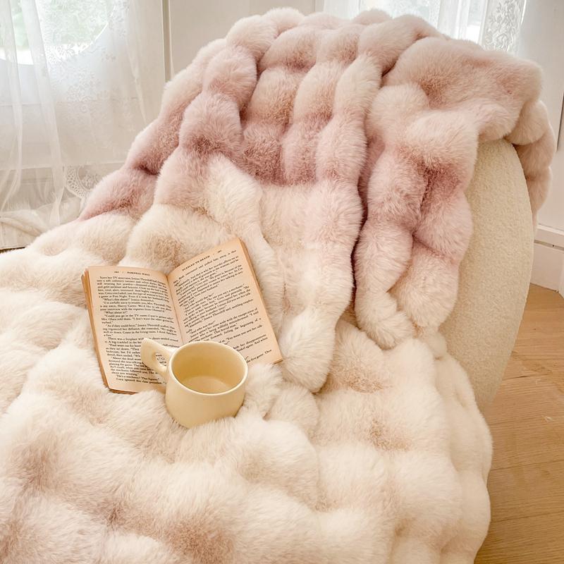 Luxury Double Layer Rabbit Fur Blanket Winter Thick Warm Fluffy Faux Fur Throws Blankets for Sofa Tie-Dye Soft Plush Bed Blanket