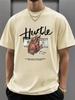 Witllent Men's 100% Cotton Hustle Calligraphy Slogan Hand Holding T-Shirt, Men's Christmas 220g Heavy Cotton T-Shirt(1 PC)