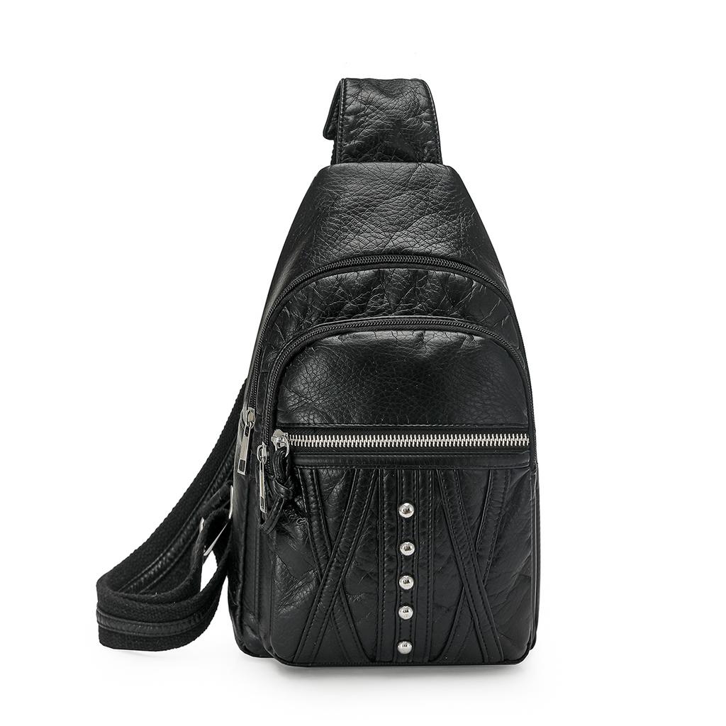 New Women's Chest Bag, Soft Leather Multifunctial Backpack, Trendy Waterproof Shoulder Bag