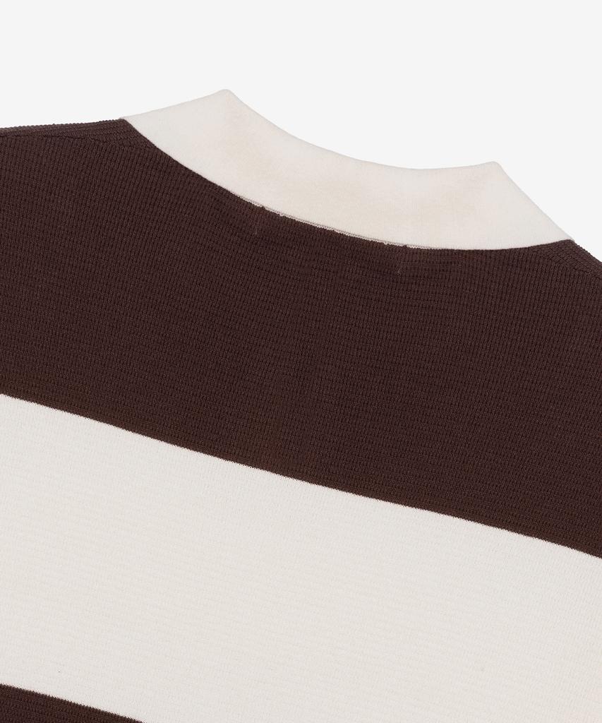 MINDBRIDGE [Couture] Washable Block Stripe Semi-Overfit Collared Short Sleeve Knit