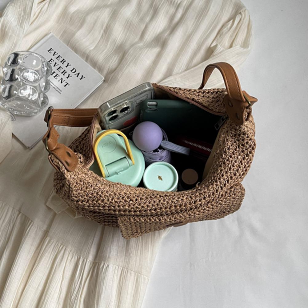 Summer Beach Woven Crossbody Bag Straw Weaving Shoulder Bag 2025 Raffia Zipper Handbag Boho Rattan Hand-Woven Travel Satchel Bag