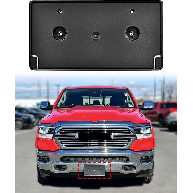 TOP-MAX Front License Plate Bracket Holder Compatible W/ -2024 Dodge Ram 1500 Bumper(Except Rebal, TRX, Classic), Black No Drill License Plate Ram 1500 DT Bumper - 6827