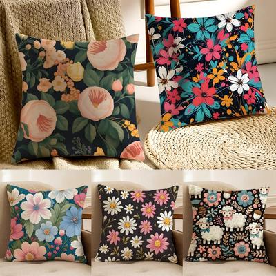 Bright And Elegant Single Printed Flowers Cushion Cover Pillowcase Antidustmite Living Room Sofa Decor Cushion Room