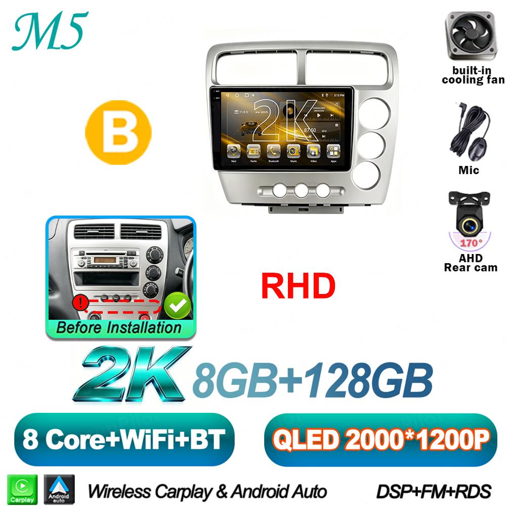 Android 16 For HONDA Civic EP3 2000-2005 Car Radio Stereo Head Unit Multimedia Video Player GPS Navigation 2K QLED 9 Inch 8 Core