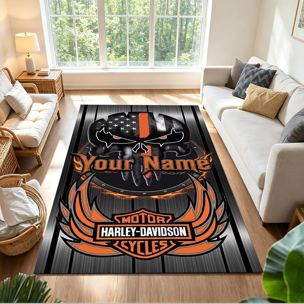 Harley-davidson Personalized Name Floor Rug Office Rug Design for Foyer Kitchen Playrooms Game Room Anti-slip Rug Office home decor Gift for Festivals