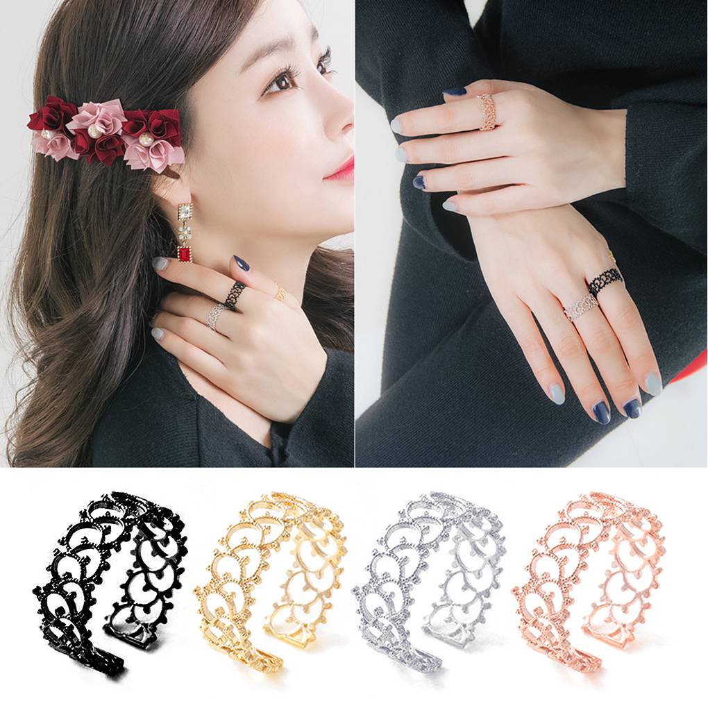 Lovely Women Hollow Flower Rings Cute Copper Girl Adjustable Rings Prom Wedding Night Party Jewelry