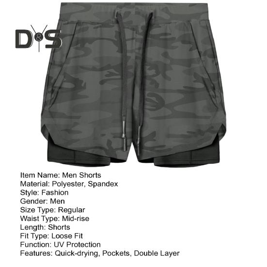 Herren-Shorts, einfarbiges Design, elastischer Bund, Kordelzug, lässige Shorts, doppellagig, schnelltrocknend, atmungsaktiv