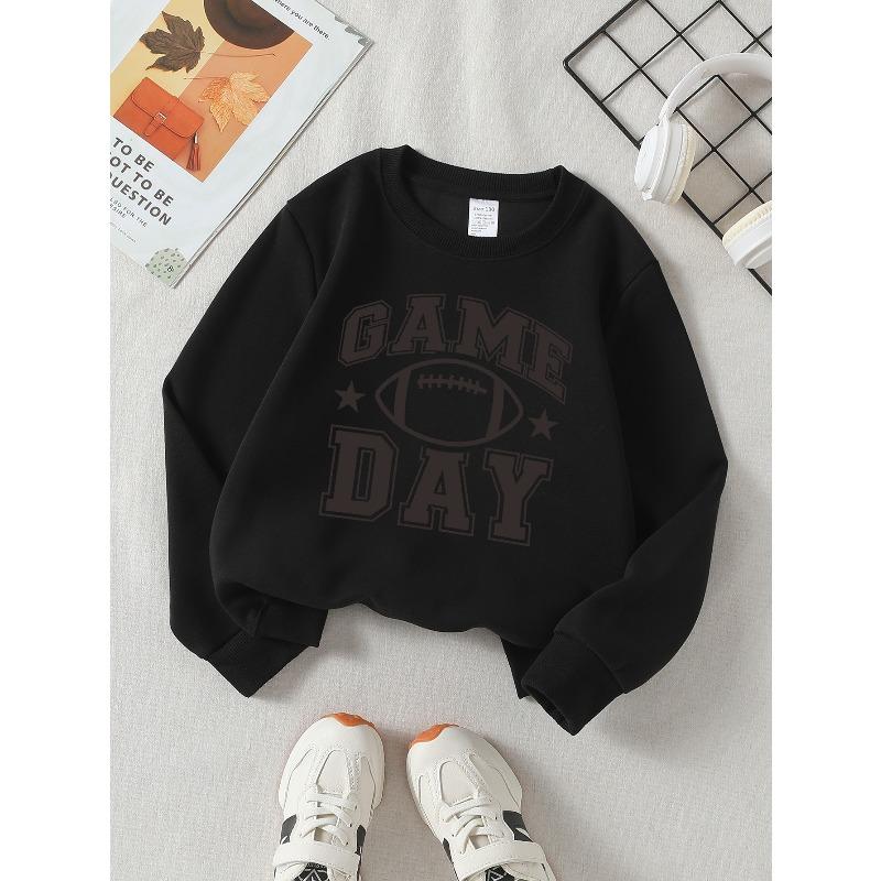 Girls' Long-Sleeve Round Neck Sweatshirt with Football Print, Suitable for Spring And Autumn, Fashionable And Casual