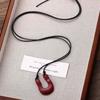 Vintage Red Black Enamel U-Shaped Pendant Necklace for Women Fashion Adjustable Long Leather Rope Sweater Chain Jewelry Gift