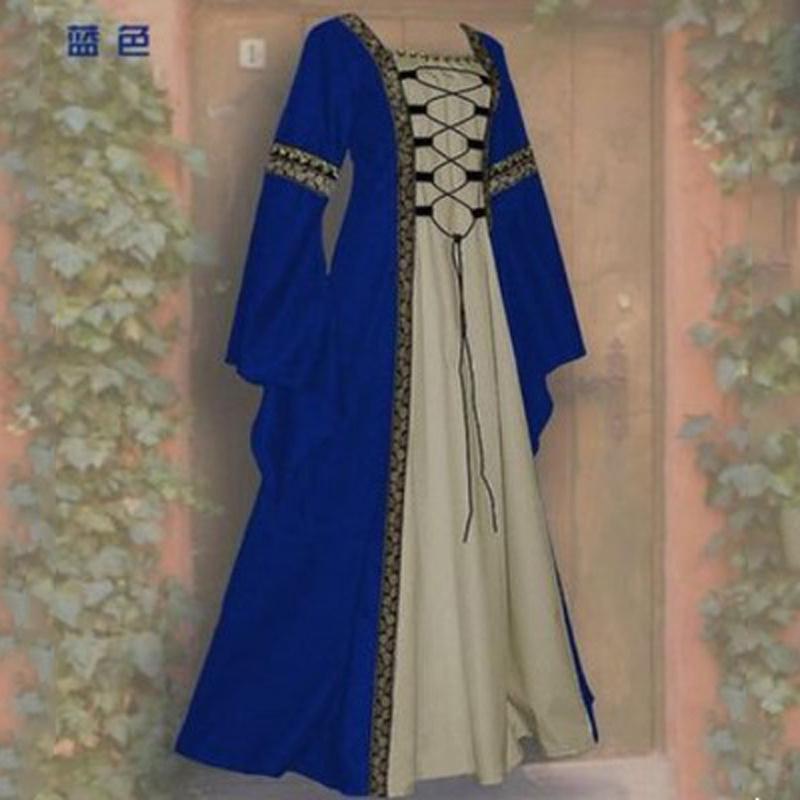 Cosplay Gothic Lolita Dress Square Collar Long Sleeves Flared Sleeves Lace Long Dress Gothic Retro Cosplay Costume