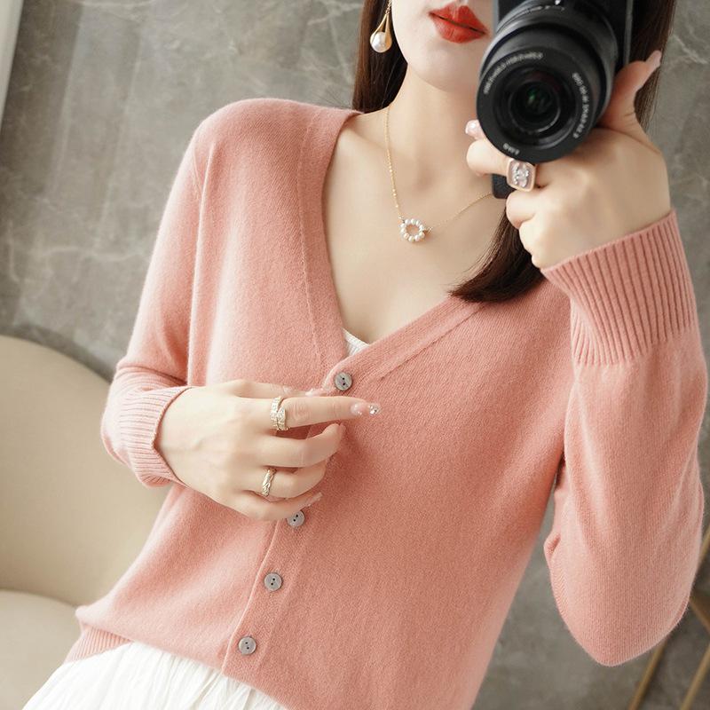 Women's V-neck Knitted Cardigan - Long-Sleeve All-Season Outerwear Sweater