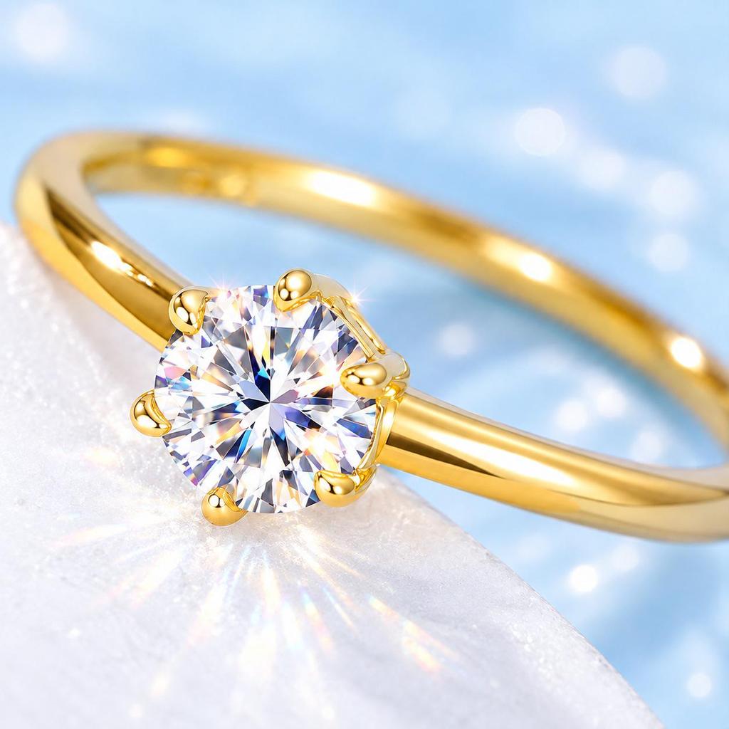 Silver 925 Six-Claw Moissanite Ring with 0.5 Carat D Color Diamond