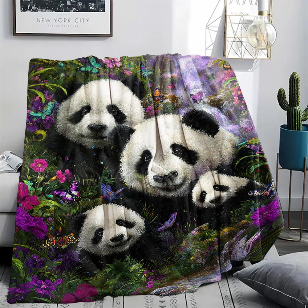 Pandas Print Flannel Blanket, High quality Comfortable for All Seasons, Home Decor, Warmth and Comfort, Perfect for Christmas Gifts