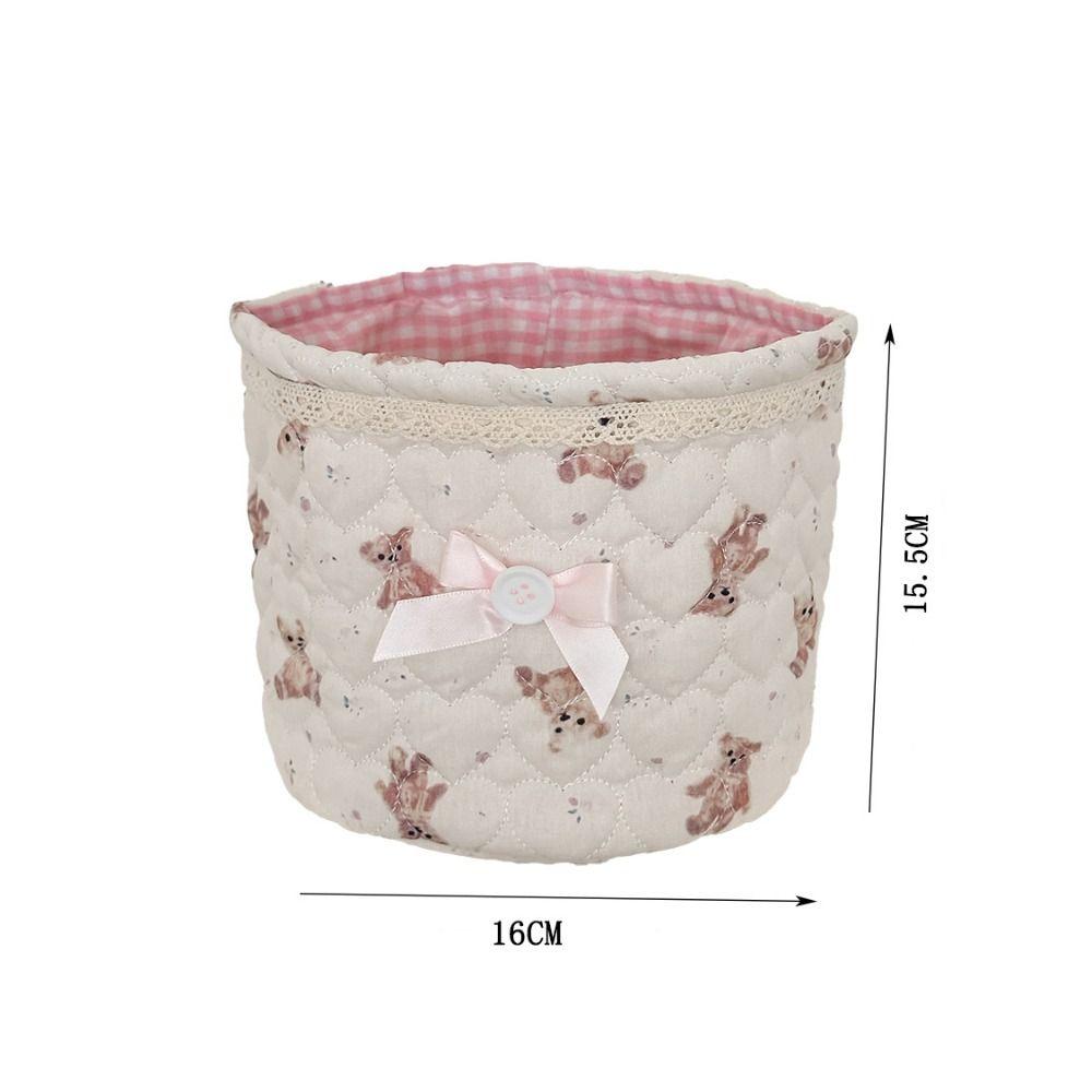 Sweet Bear Series Desktop Storage Basket Quilting Cotton Cylindrical Organizer Box Cartoon Large Capacity Storage Frame